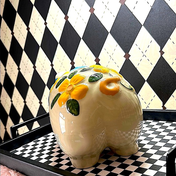 Oversized Chunky Piggy Ceramic Bank 14” Floral & Bow Decor – Whimsy Vintage - Picture 4 of 11